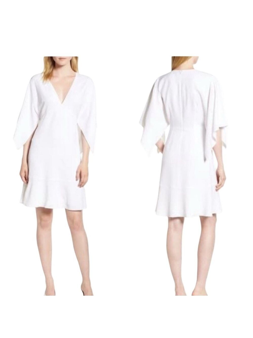 Lewit Classic White  Split Sleeve V-Neck Kimono Dress Size 6